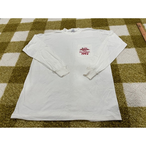 American Born Other - Vintage 1992 NASCAR‎ Winston Cup Talladega Long Sleeve Pocket T-Shirt XL White